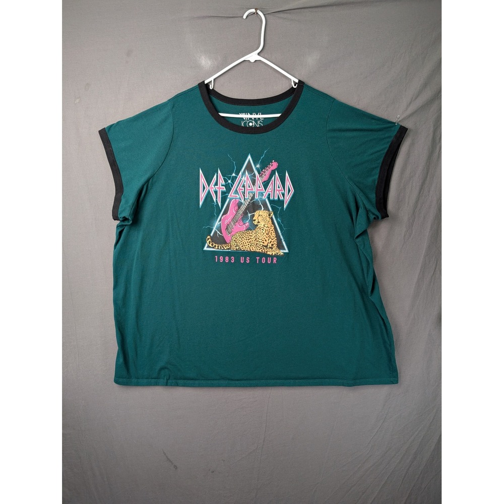 Def Leppard 1983 US Tour Ringer T-Shirt Green Vinyl‎ Icons Size 6 Graphic Tee